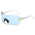 Lunettes de soleil bouclier bleues sans monture avec branches blanches au style Y2K - Standard / Bleu