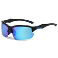 Lunettes de soleil de sport polarisées avec demi-monture noire et verres miroirs bleus - Standard / Régulier (TVA 13 % incluse) monture noire verres à revêtement bleu glacier