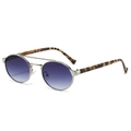 Retro round double-bridge sunglasses with silver metal frame and purple gradient lenses - Silver Frame Gradient Gray Purple (Tortoiseshell Leg)