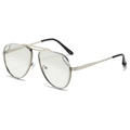 Classic gold metal pilot sunglasses with double bridge and clear lenses for a retro look - Regular / Regular (Incl. 13% VAT) Silver Frame with Light Mirrored Lenses