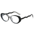 Occhiali ovali alla moda con aste ondulate e montatura nera e grigio trasparente - Lente Piana Anti-Luce Blu / Grigio Nero
