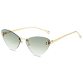 Rimless triangular cat-eye sunglasses with gold metal temples and grey gradient lenses - Regular / Gold Frame Double Green Lens