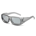 Modern rectangle wrap-around sunglasses with translucent grey frames and wide temples - Transparent Grey Frame Silver Mirror Lens