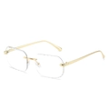 Lunettes de soleil carrées sans monture avec branches dorées et détail de tête de léopard - Monture Dorée Verres Blancs