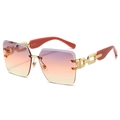 Rimless sunglasses featuring purple-orange gradient lenses and golden chain metal temples - Purple Pink Gradient Lens