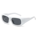 Fashionable white rectangle sunglasses with dark lenses and wide vintage frame - White Frame Gray Lens