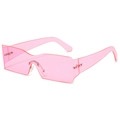 Pink oversized rimless rectangle sunglasses with metal rivets and one-piece lens design - Pink