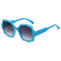 Fashionable square sunglasses with sky blue wave frame and grey gradient lenses for women - Solid Blue Frame Gradient Grey Lens