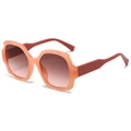 Square geometric sunglasses with transparent peach frame and brown gradient lenses - Pink Frame Brown Pink Lens