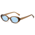 Retro oval sunglasses with translucent brown frames and tinted blue lenses - Tea Frame Blue Lens