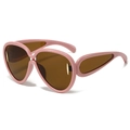 Pink oversized sunglasses with brown lenses and hollowed curved temples for women - Pink Frame Tea Lens