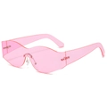 Pink jelly one-piece oversized rimless sunglasses with wave lens and rivet accents - Regular / Regular (Pink Lenses)