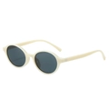 Classic ivory oval frame sunglasses with dark grey lenses in a vintage minimalist design - Cream White Frame Gray Lens