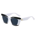 Cat eye sunglasses with white frame, black accents, and gold temple logo - Regular / Standard (Incl. 13% VAT Invoice) White Frame Full Gray Lenses