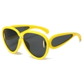 Oversized bright yellow fashion sunglasses with bold wrap-around frame and dark lenses - Yellow Frame Grey Lens