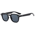 Classic retro square sunglasses in black with silver rivets and dark UV lenses - Regular / Black Frame Black Grey Lens