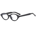 Retro black oval cat-eye glasses frame with silver dot accents in 45-degree side view - Glossy Black Frame