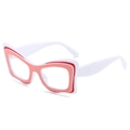 White cat-eye butterfly glasses frame with red and pink accents in a 45-degree view - Pink