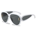 White oversized teardrop sunglasses with black lenses and gold-tone metal accents - White Frame Gray Lens