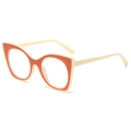 Monture de lunettes œil de chat au design color block orange et blanc crème - Monture Café avec Branches Beige