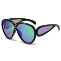 Chic puffy black oversized sunglasses with vibrant blue-green gradient mirror lenses - Black Frame Green Mirror