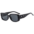 Square sunglasses with geometric grid pattern frames and metal cube temple accents - Bright Black Frame Grey Lens