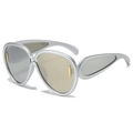 Futuristic matte silver wrap-around sunglasses with golden accents and tinted lenses - Silver Frame White Mirror Lens