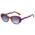 Retro oval sunglasses featuring purple-orange gradient frames and unique wavy temples - Regular / Regular Purple Frame with Gray Lenses (13% VAT Included)