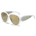 White oversized trendy sunglasses featuring gold mirrored lenses and cutout frames - White Frame Gold Mirror Lens