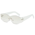 Oversized rimless wave lens sunglasses in translucent white with rivet accents - Regular / Standard Light Silver Mirrored Lenses