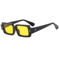 Classic black square sunglasses with yellow transparent lenses and silver rivet accents - Black Frame Yellow Lens
