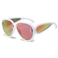 Oversized white frame sunglasses with pink-orange mirrored lenses and water drop side wings - White Frame Red Mirror Lens