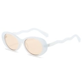 Retro oval sunglasses with wavy white frames and translucent orange lenses for women - Regular / Jelly White Frames with Champagne Lenses