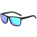 Polarized sports sunglasses with matte black frames, green accents and blue-purple lenses - Regular / Standard Black Frame Green Mirror Lenses