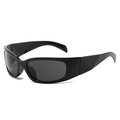 Futuristic Y2K wrap-around sports sunglasses in glossy black finish with dark lenses - Black Frame Grey Lens
