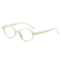 Retro oval blue light blocking glasses with cream-colored frames in a 45-degree side view - Beige Frame