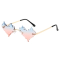 Rahmenlose Flammen-Herz-Sonnenbrille mit blau-rosa Verlauf Gläsern und Goldrahmen - Goldener Rahmen Farbverlauf Blau Rosa Gläser