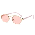 Occhiali da sole vintage in metallo dorato a doppio ponte con lenti e aste rosa - Montatura Dorata Lenti Rosa