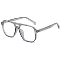Modern square double-bridge transparent grey glasses frame in a 45-degree side view - Transparent Grey