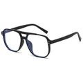 Vintage matte black square double bridge glasses frames with anti-blue light clear lenses - Matte Black