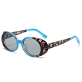 Occhiali da sole ovali con montatura bicolore bordeaux a fiori e blu trasparente - Montatura Floreale Blu Lente Grigio Chiaro