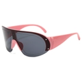 Roze sportieve oversized shield zonnebril met grijze glazen en zilveren klinknagels - Roze Frame Grijze Lens
