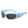 Y2K sporty sunglasses with translucent light blue frame and dark grey lenses - Blue Frame Grey Lens