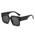 Lunettes de soleil carrées oversize avec monture noire et lignes décoratives latérales - Monture Noire Verres Gris