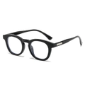 Retro black oval sunglasses with polished frame and silver metal accents on the temple - Regular / Standard Shiny Black Clear Lens Glasses