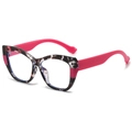 Cat-eye TR90 eyeglasses with black and white tortoise frame and hot pink temples - Standard (Incl. 13% VAT) Mottled Frame Rose Red Temples / Clear Anti-Blue Light
