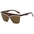 Chic oversized geometric sunglasses with dark tortoiseshell frames and V-shaped silver metal trim - Regular / Leopard Frame Tea Lens