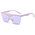 Chic lavender purple shield sunglasses featuring a unique V-shaped rim and white accents - Regular / Purple Frame / Purple Lens