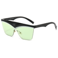 Chic black oversized polygon sunglasses with green lenses and silver V-metal accents - Regular / Black Frame Green Lens