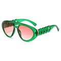 Lunettes aviateur vertes avec verres dégradés roses et branches en forme de chaîne - Standard / Monture Verte Transparente Verres Roses Dégradés